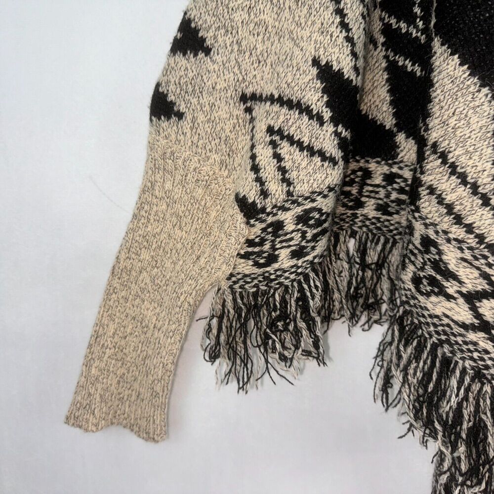 Color Swatch Poncho Sz S/M Black and Beige Geometric Print Sweater - Picture 3 of 5